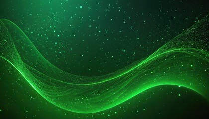 Wall Mural - digital green particles wave and light abstract background with shining dots and stars. abstract wal