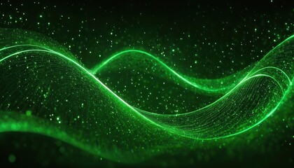 Wall Mural - digital green particles wave and light abstract background with shining dots and stars. abstract wal