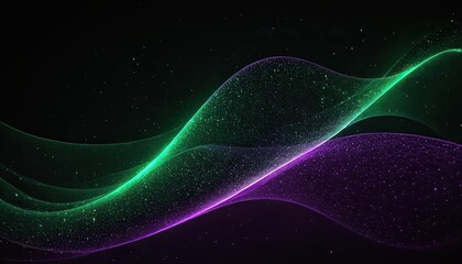 Wall Mural - Vibrant digital abstract background featuring swirly light blue and green particles, shimmering stars, and radiant dots in a futuristic landscape.164