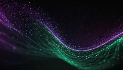 Wall Mural - digital light purple and green background light green particles wave and light abstract background 1
