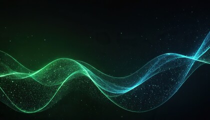 Wall Mural - Digital light blue and light green particles wave and light abstract background with shining dots stars 157
