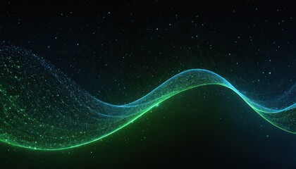Wall Mural - digital light blue and light green particles wave and light abstract background with shining dots st
