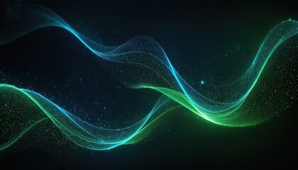 Wall Mural - abstract green and blue particle background. flow wave with dot landscape. digital data structure. f