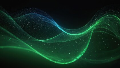 Wall Mural - abstract green and blue particle background. flow wave with dot landscape. digital data structure. f