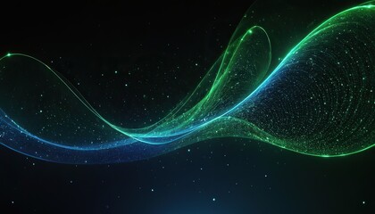 Wall Mural - abstract green and blue particle background. flow wave with dot landscape. digital data structure. f