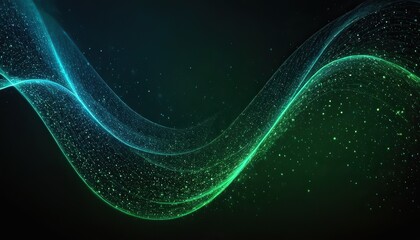 Wall Mural - Abstract green and blue particle background. Flow wave with dot landscape. Digital data structure. Future mesh or sound grid. Pattern point visualization.