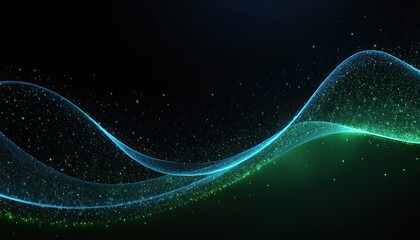 Wall Mural - abstract green and blue particle background. flow wave with dot landscape. digital data structure. f