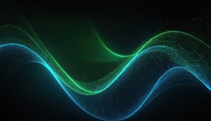 Wall Mural - Abstract green and blue particle background. Flow wave with dot landscape. Digital data structure. Future mesh or sound grid. Pattern point visualization.