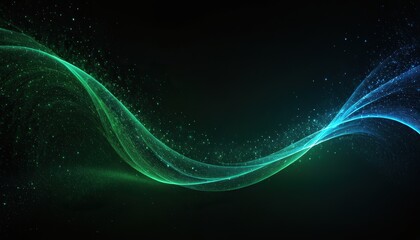 Wall Mural - digital blue and green particles wave and light abstract background with shining dots stars 156