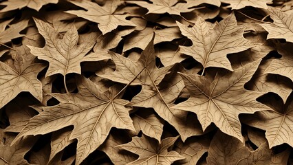 A close-up photograph of dried leaves, the veining of the leaves is visible, creating a beautiful texture.