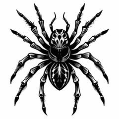 Intricate Black and White Spider Illustration   Detailed Arachnid Vector Art