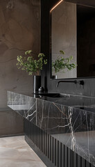 Wall Mural - Modern Elegance: Nero Marquina Marble Bathroom - Vanity Top and Wall Cladding, Sleek Fixtures - Perfect for Contemporary Homes