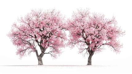 Poster - Pink cherry blossom trees in bloom against white background