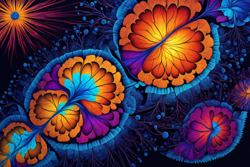 Wall Mural - Stunning and intricate digital artwork of colorful and abstract floral forms.