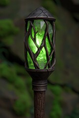 Poster - Glowing green crystal lantern in the forest