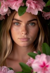 Sticker - portrait of a woman with flowers