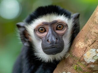 Sticker - Curious primate with large eyes peering from tree branch