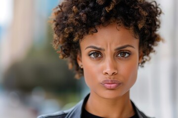 Wall Mural - Pensive young woman with curly hair