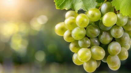 Closeup of fresh green grapes on the vine