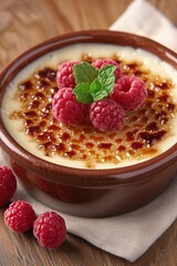 Wall Mural - Delicious raspberry creme brulee dessert