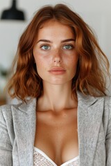 Poster - Thoughtful woman with red hair and freckles