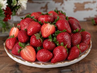 Sticker - fresh ripe strawberries on a plate