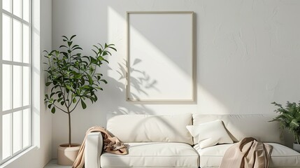 Wall Mural - Empty frame mockup of living room in autumn, isolated, 3d render