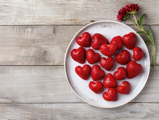 Poster - Delicious heart-shaped strawberries on a plate