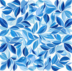 Seamless blue leaf pattern on a white background, abstract nature design
