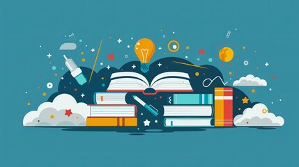 Knowledge cloud, curriculum elements, flat design illustration