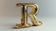 © lara - Letter R with golden 3d render art, unique and dinamic, isolated at white background