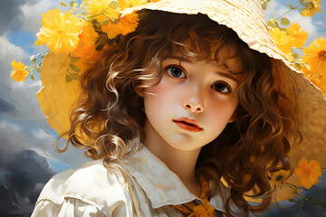 Wall Mural - Girl in Yellow Hat Illustration