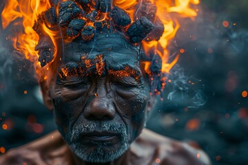 Wall Mural - Coals of fire on man's head. Bible story.