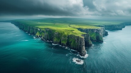 Wall Mural - Aerial view of rugged peninsula with cliffs on the ocean.