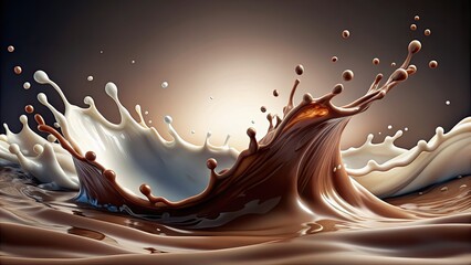 Wall Mural - Milk and chocolate sea splashes and waves , ocean, brown, creamy, swirl, liquid, abstract, indulgent, dessert, sweet