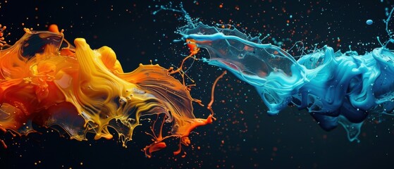 Abstract splashes of multicolored paint in the form of water.