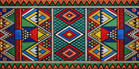 Poster - Traditional Ndebele art patterns in vibrant South African textile design, South Africa, Ndebele, textile, traditional