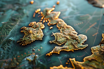 Wall Mural - Golden Embossed Map of the British Isles Illustration