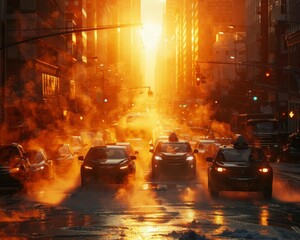 Heat shimmer rising from a city street, urban heat, summer temperatures