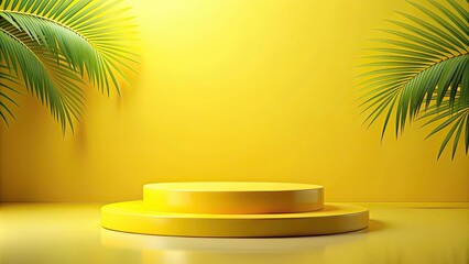 Poster - Yellow podium product background with summer display , yellow, podium, product, background,summer, display, vibrant