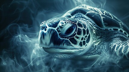 Canvas Print -   A sea turtle's head billows with smoke from behind