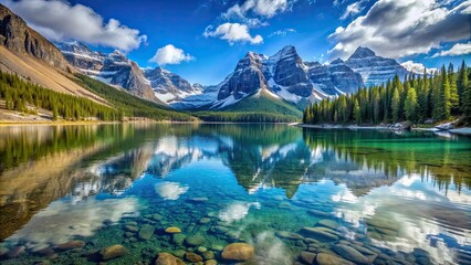 Poster - Crystal clear lake, surrounded by snowy mountains in Banff National Park, Lake Louise, Banff, Alberta, Canada