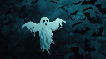 Sticker - Ghostly figure is flying through dark forest of bats