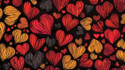 Wall Mural - colorful pattern of hearts is displayed on black background