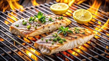 Wall Mural - Grilled Mahi Mahi fillets on a barbecue showcasing a delicious seafood dish, Mahi Mahi, grill, grilling, seafood, fish