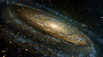 Wall Mural - The lens of a cosmic telescope captures a galaxy drifting in the ocean of space, its myriad stars like fireflies in the dark. 