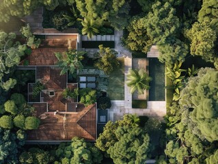 Sticker - Lush green forest with house in middle