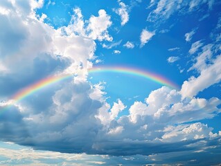 Wall Mural - Rainbow is seen in sky above cloudy day