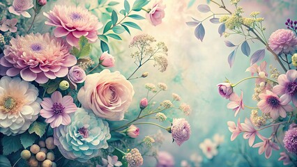 Poster - Pastel toned of delicate florals and botanicals, floral, botanical,pastel, pastel tones, delicate, flowers, leaves, nature