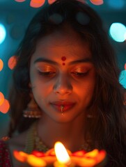 Sticker - Woman with red bangs and red bangles holding lit candle